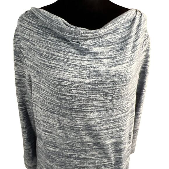 Heathered Split Back Knit Top Cowl Neck 3/4 Sleeve Blue Gray - Picture 3 of 16